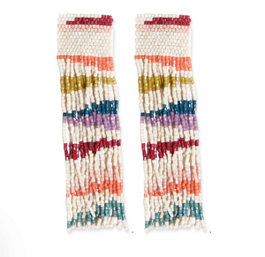 Ink & Alloy Belle Angled Stripes Beaded Fringe Earrings Rainbow