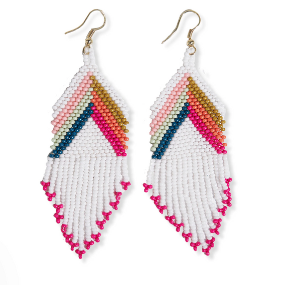 Ink & Alloy Elise Chevron with Stripes Beaded Fringe Earrings White Rainbow