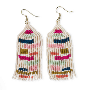 Ink & Alloy Dolly Color Blocks Beaded Fringe Earrings Rainbow