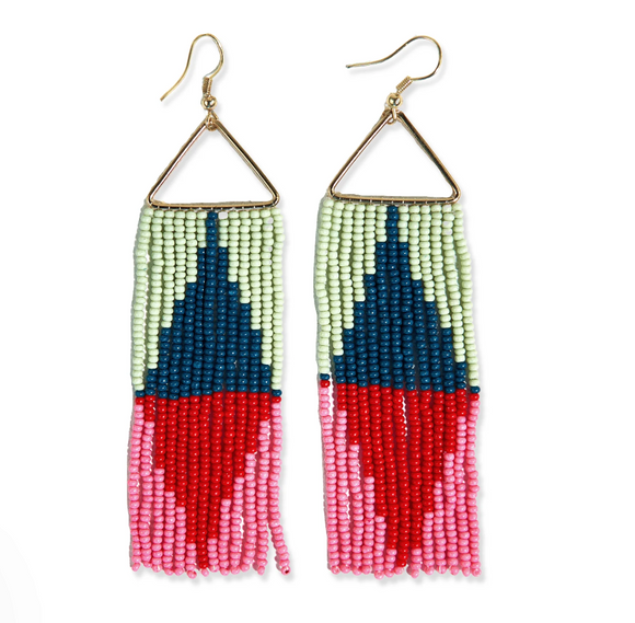 Ink & Alloy Brooke Split Diamond Beaded Fringe Earrings Tomato Red