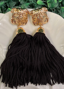 Bulldog Tassel Earrings-Black