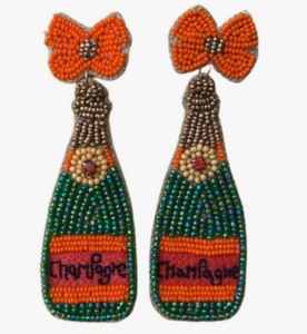 Champagne Bow Beaded Earrings