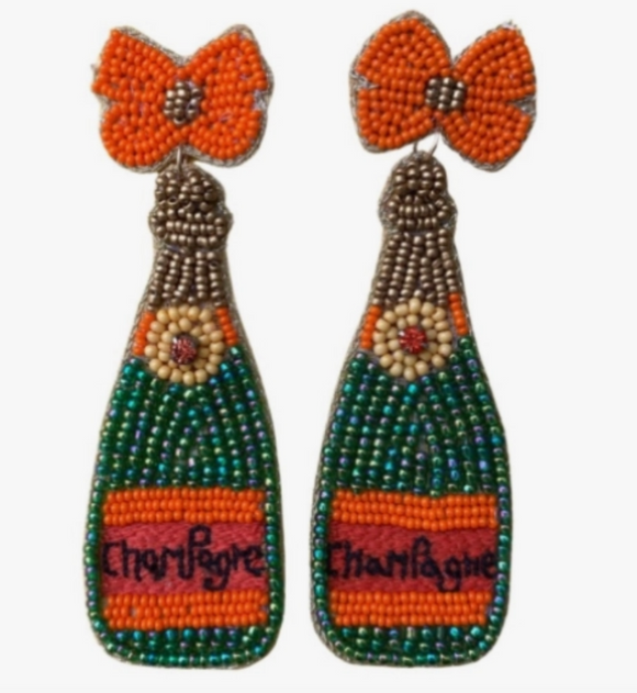 Champagne Bow Beaded Earrings