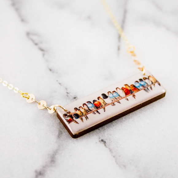 Bird Flock Rectangle Necklace