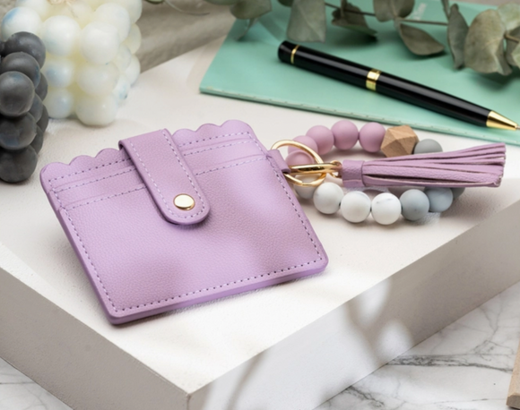Leather Keychain Wallet with Wristlet Bangle Bracelet